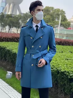 Longo blusão homens, off white casaco duplo à prova de chuva, cavalheiro britânico, à prova de chuva e respirável, forro de lã gabardine na internet