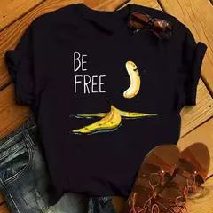 Camiseta branca estampada com frutas engraçadas para mulheres, estampa Kawaii Banana, camiseta Harajuku, manga curta, camiseta, moda na internet