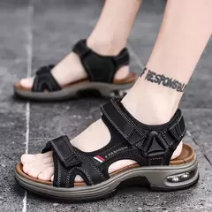 Sandálias masculinas de verão de couro genuíno, chinelos masculinos, gladiador, praia, macio, confortável, ao ar livre, sapatos vadeando, marca, 38-46