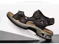 Sandálias masculinas de verão de couro genuíno, chinelos masculinos, gladiador, praia, macio, confortável, ao ar livre, sapatos vadeando, marca, 38-46 - loja online