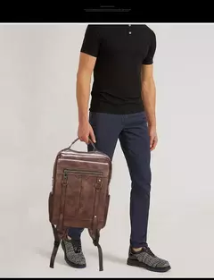 JEEP BULUO-Bolsa Masculina Casual para Laptop, Mochila de Couro Dividido, Bolsa para Computador, Alta Capacidade, Nova Tendência