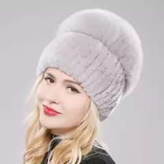Real Genuine Fox Fur Gorros Chapéu para Mulheres, Pele de Coelho Rex Natural Boné de Caveira, Chapéus de malha para meninas, inverno, estilo russo, novo - loja online
