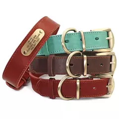 Colar de cão de couro personalizado personalizado pet tag coleiras coleiras de cão macio gravado id tag para cães grandes pitubull pastor alemão - loja online