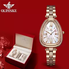 OUPINKE-Conjunto de relógio quartzo impermeável feminino, relógios de luxo, espelho safira, mostrador diamante, movimento suíço, pulseira, colar - comprar online