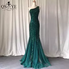 Imagem do Vestidos de lantejoulas de um ombro, vestido longo do baile da sereia, elegante