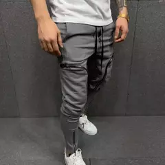 Calça cargo multi-zíperes masculina, calça com bolsos de cordão, calça harém, streetwear casual, estilo hip-hop, monocromática, moda - comprar online