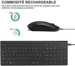 Combo de teclado e mouse sem fio, 2.4G recarregável AZERTY Keyboard Set, ergonômico para computador, Mac, PC, laptop, TV - comprar online