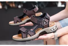 Sandálias masculinas de verão de couro genuíno, chinelos masculinos, gladiador, praia, macio, confortável, ao ar livre, sapatos vadeando, marca, 38-46 - loja online