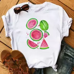 Camiseta branca estampada com frutas engraçadas para mulheres, estampa Kawaii Banana, camiseta Harajuku, manga curta, camiseta, moda