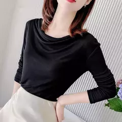 Blusa feminina manga comprida gola redonda, camisa feminina estilo coreana casual dd9023 - Wolf Magazine
