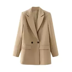 TRAF-Blazer de trespassado feminino, gola entalhada, manga comprida, chique, senhora do escritório, casaco vintage, casacos femininos, tops elegantes, moda - loja online