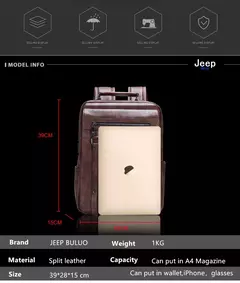 JEEP BULUO-Bolsa Masculina Casual para Laptop, Mochila de Couro Dividido, Bolsa para Computador, Alta Capacidade, Nova Tendência - Wolf Magazine