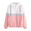 Jaqueta corta-vento com capuz feminino, bloco de cor elegante, patchwork, jaqueta bomber com zíper, casaco casual, impermeável, Casacos outonos, moda