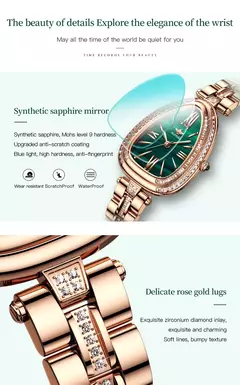 OUPINKE-Conjunto de relógio quartzo impermeável feminino, relógios de luxo, espelho safira, mostrador diamante, movimento suíço, pulseira, colar - Wolf Magazine