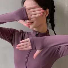 Imagem do Jaqueta esportiva seca rápida com zíper para mulheres, casaco de ioga, jaqueta fitness, hoodies Running, Thumb Hole Sportwear, top de ginástica 2024