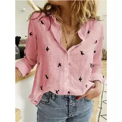 Imagem do Elegantes camisas de linho de algodão mulheres casuais sólido botão blusas de lapela camisas primavera verão manga longa solta tops túnica blusas