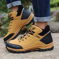 Botas de neve de couro quente masculinas, tênis de caminhada ao ar livre, sapat