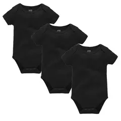 Macacão preto de manga curta para bebês, 100% algodão, bodysuits em branco, bebê recém-nascido, roupas de corpo liso, 0-24 meses, 3pcs na internet
