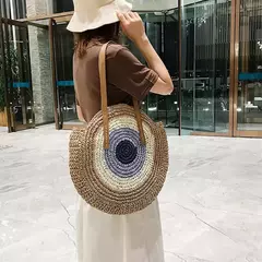 Bolsa de ombro redonda de palha de verão, bolsa de mão feminina de grande capacidade, artesanal, bolsas de praia de vime da moda, bolsa de mão, férias na internet