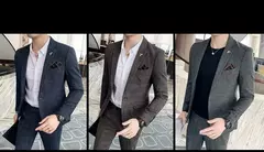 (Blazer + calças) high-end marca formal negócios xadrez terno dos homens noivo vestido de casamento cor sólida palco desempenho smoking S-7XL na internet