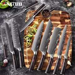 XITUO-Laser Damasco Padrão Facas de Cozinha Set, Faca Chef, Ultra-Sharp, Santoku, Cutelo, Corte, Utilidade, Fruta, 1-10pcs na internet