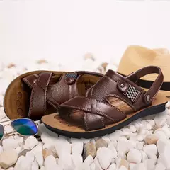 Sandálias masculinas de couro tamanho grande, sapatos clássicos de verão, chinelos romanos macios, calçado confortável para caminhadas ao ar livre - Wolf Magazine