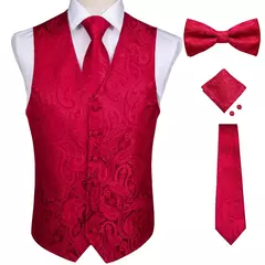 Festa de casamento ouro colete paisley floral jacquard colete masculino 4 pçs colete gravata lenço anel hanky abotoaduras conjunto dibangu - comprar online