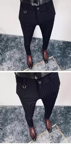 Homens terno calças calças formais pantalone hombre estiramento fino cor sólida vestido casual calças de comprimento total moda novas roupas masculinas na internet