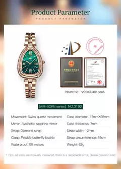 Imagem do OUPINKE-Conjunto de relógio quartzo impermeável feminino, relógios de luxo, espelho safira, mostrador diamante, movimento suíço, pulseira, colar