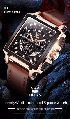 Olevs marca superior masculino relógios quadrado relógio de quartzo para homens pulseira de couro à prova dwaterproof água esporte relógio masculino relogio masculino - comprar online