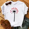 Maycaur-camiseta estampada dente-de-leão fofa para mulheres, camiseta estampada gráfica dos desenhos animados, camisa branca casual para senhoras, camiseta nova e engraçada