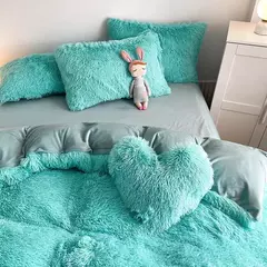 Imagem do Conjunto de cama luxuoso preto macio, capa de edredão Shaggy, 2 fronhas, zíper, veludo macio, 3pcs