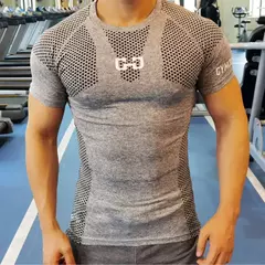 Imagem do Esporte de secagem rápida camiseta masculina, manga curta apertada, camiseta masculina de compressão ginástica, camiseta musculação, fitness