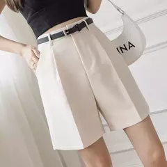 Shorts de salto com zíper, shorts da moda para mulheres, de high street, com cortina, casual, cor sólida, com cintura alta, para escritório, verão e com cinto - Wolf Magazine