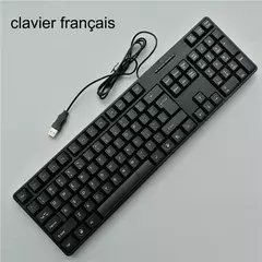 Teclado com fio USB com 104 teclas, teclado de jogo, computador, espanhol, francês, russo, árabe, letra - loja online