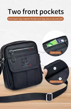 Imagem do Bolsa de Ombro Casual Masculina Bullcaptain, bolsa mensageiro de negócios, mini bolsa de couro de vaca de alta qualidade, bolso de grande capacidade