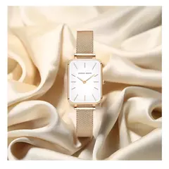 Relógio de aço inoxidável retangular para senhoras, estilo simples nórdico, quartzo japonês, moda movimento, malha, pulseira prateada, cinto, ultrafino
