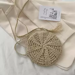 Bolsa de ombro redonda de palha de verão, bolsa de mão feminina de grande capacidade, artesanal, bolsas de praia de vime da moda, bolsa de mão, férias - loja online
