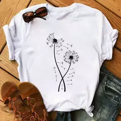 Maycaur-camiseta estampada dente-de-leão fofa para mulheres, camiseta estampada gráfica dos desenhos animados, camisa branca casual para senhoras, camiseta nova e engraçada - Wolf Magazine