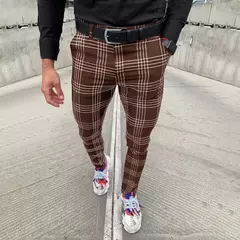 Calça xadrez casual masculina, calça stretch social, cintura média, magro, escritório de negócios, trabalhando, festa, terno masculino, outono, verão - comprar online