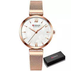 CURREN-Relógio de quartzo em aço inoxidável feminino, bracelete elegante, relógio feminino, vestido feminino, moda luxuosa, dourado - Wolf Magazine
