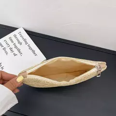 Moda feminina boêmio tecido embreagem wristlet saco casual senhoras praia verão cor sólida pequenas bolsas bolsa branco bege presentes na internet