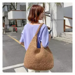 Gusure casual palha sacos de ombro das mulheres de vime tecido senhoras bolsas artesanais praia verão grandes totes saco bohemia - comprar online