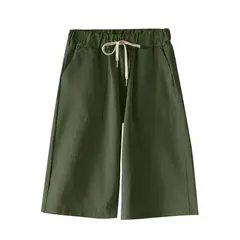 Shorts de algodão para mulheres, calças de lazer de pernas largas, cintura solta elástica com cinto, tamanho grande, 7XL, 8XL, verão