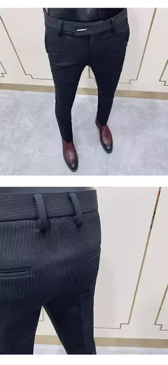 Imagem do Calças justas de estiramento formal masculinas, calças casuais, roupa de cor sólida, calças de terno fashion