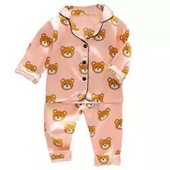 Pijama de manga comprida para meninos e meninas, roupa de casa confortável, calças de seda novas, primavera e outono, 0-4 anos