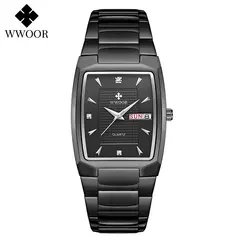Imagem do WWOOR-Relógio de quartzo quadrado de luxo masculino, Aço inoxidável, Automático, Semana, Data, Ouro, Relógios de pulso, Relogio masculino, Novo, 2022
