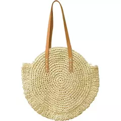 Bolsa de ombro redonda de palha de verão, bolsa de mão feminina de grande capacidade, artesanal, bolsas de praia de vime da moda, bolsa de mão, férias - Wolf Magazine