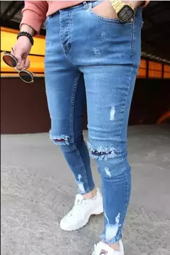 Calças de brim masculinas calças de brim denim calças casuais tendência calças de brim magros para homens moda calças de lápis roupas masculinas