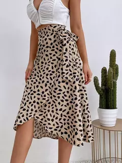 Benuynffy-Saia lateral com gravatas boho estampadas boho, cintura alta, assimétrica, altura do joelho, linha A, feminina, casual, elegante, verão - comprar online